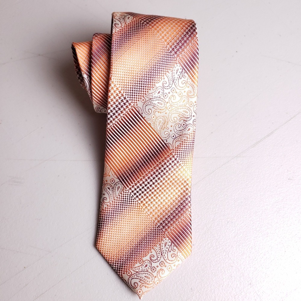 Venturi Uomo‎ Geometric Paisley Necktie OS Orange